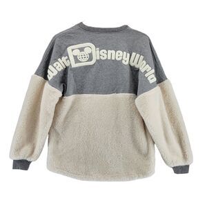 Disney Authentic Spirit Jersey Sherpa Fleece Adult‎ Size XS Oversized Ivory Gray